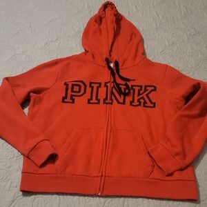 PINK Victoria's Secret Red Zippered HOODIE size LARGE